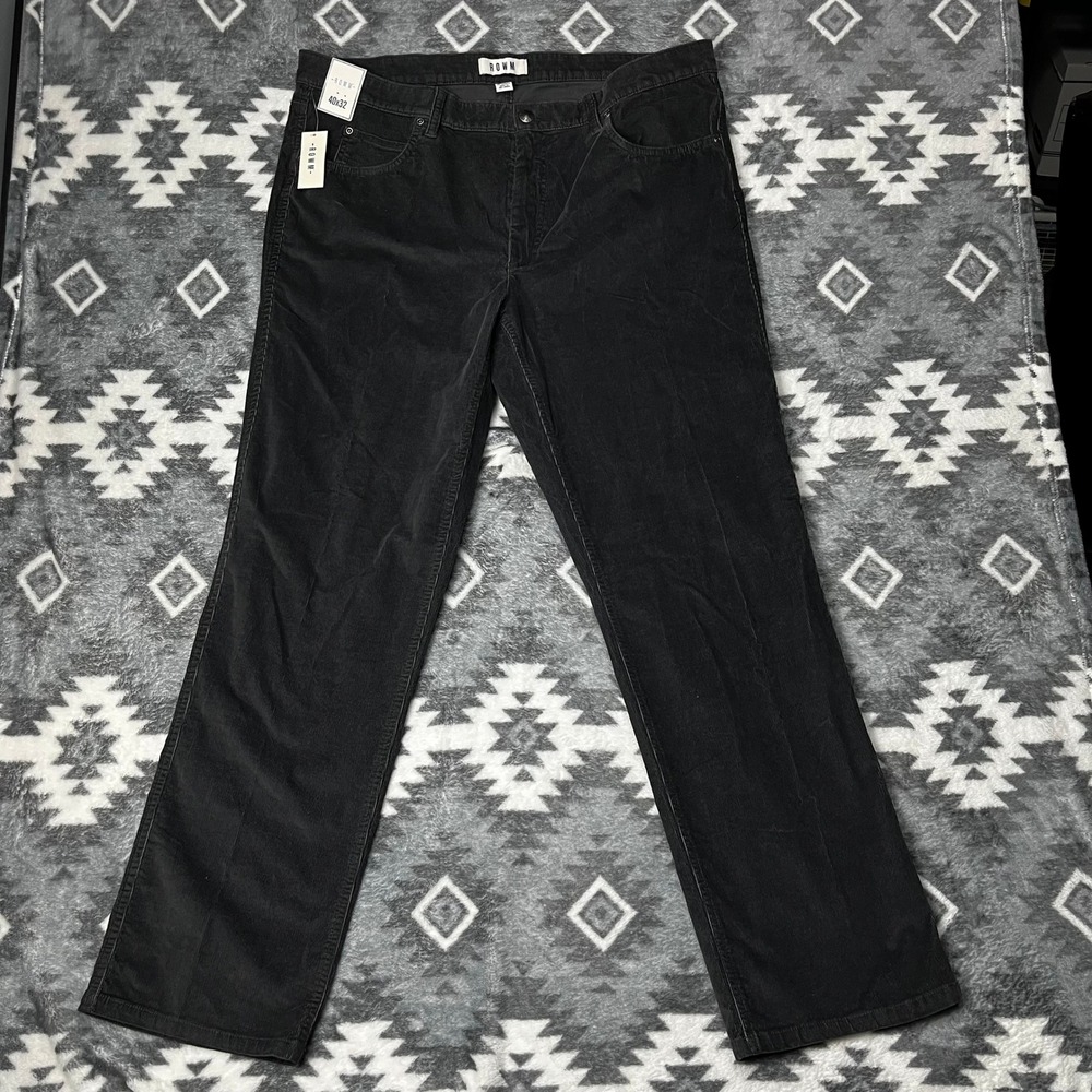 ROWM Mens Black Corduroy Straight Leg 5-Pocket Stretch Pants 40x32 NEW